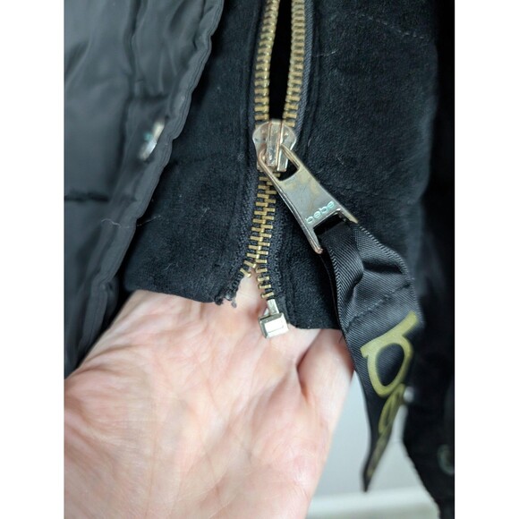 bebe Jacket Womens Medium Black Puffer Hooded Quilted Snap Zip Logo Patch Coat - Picture 8 of 11